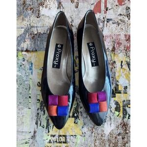 Vintage 1980s Proxy Black And Multicolor‎ Patent Leather Pumps Size 8-8.5